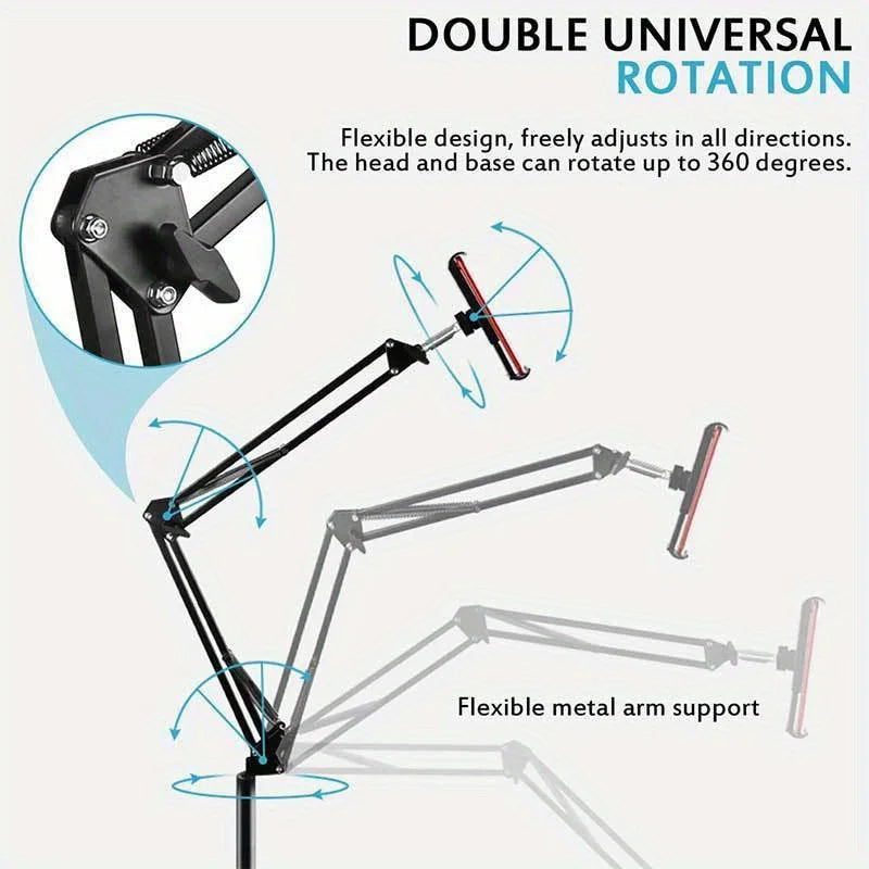 Soporte de Suelo Ajustable — Soporte para Tablet y Teléfono, Flexible 360°, Aleación de Zinc