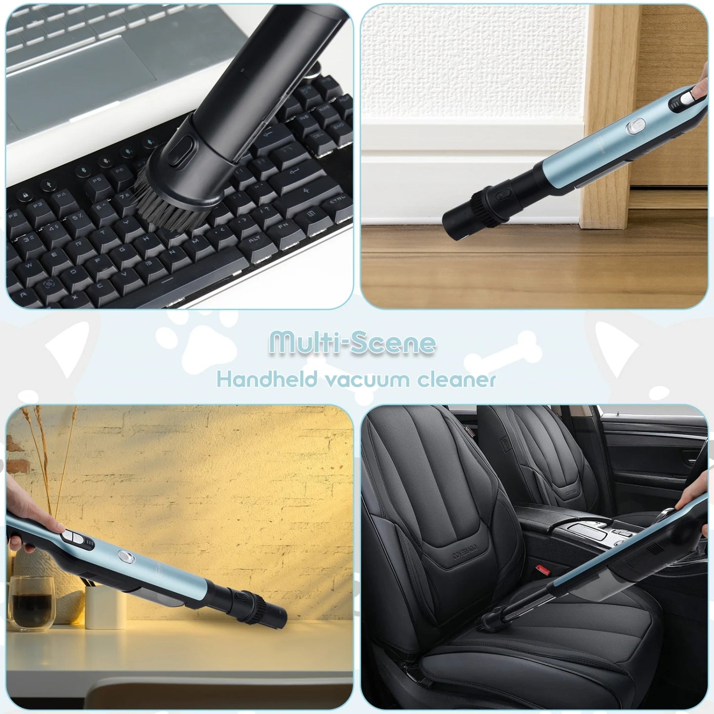 Aspirateur sans fil portatif, aspirateur de voiture portable avec une puissance d'aspiration de 18 kPa, aspirateur à main à charge rapide avec phare LED et rangement.