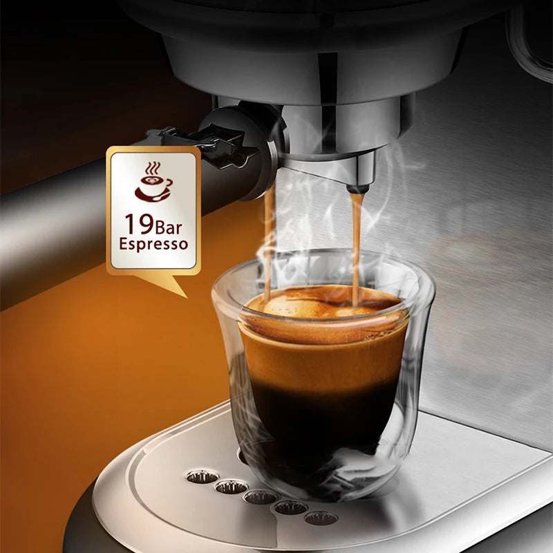 Machine à café expresso 19 bars 1,1 L automatique cappuccino en acier inoxydable compatible avec les dosettes ESE
