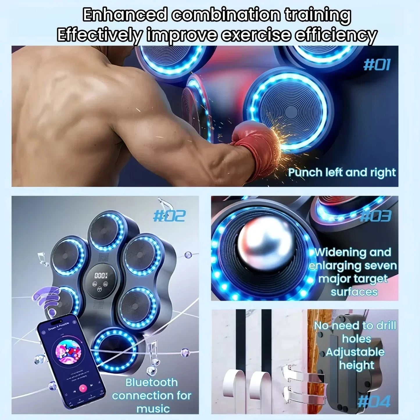 9 Speeds 11 Modes Boxing Equipment for Home with LED Sound Boxing Reaction Training Kids Adults Relaxing Music Boxing Machine