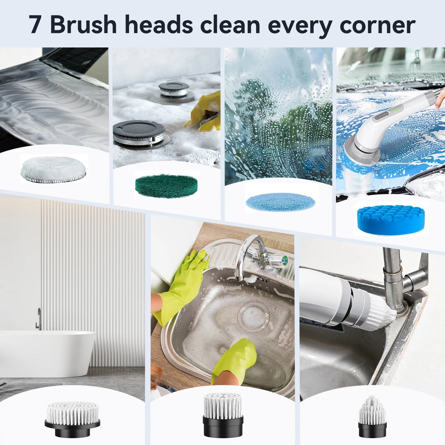 Brosse de nettoyage sans fil A10, brosse électrique rotative, extension réglable, outil de nettoyage puissant pour douche et salle de bain