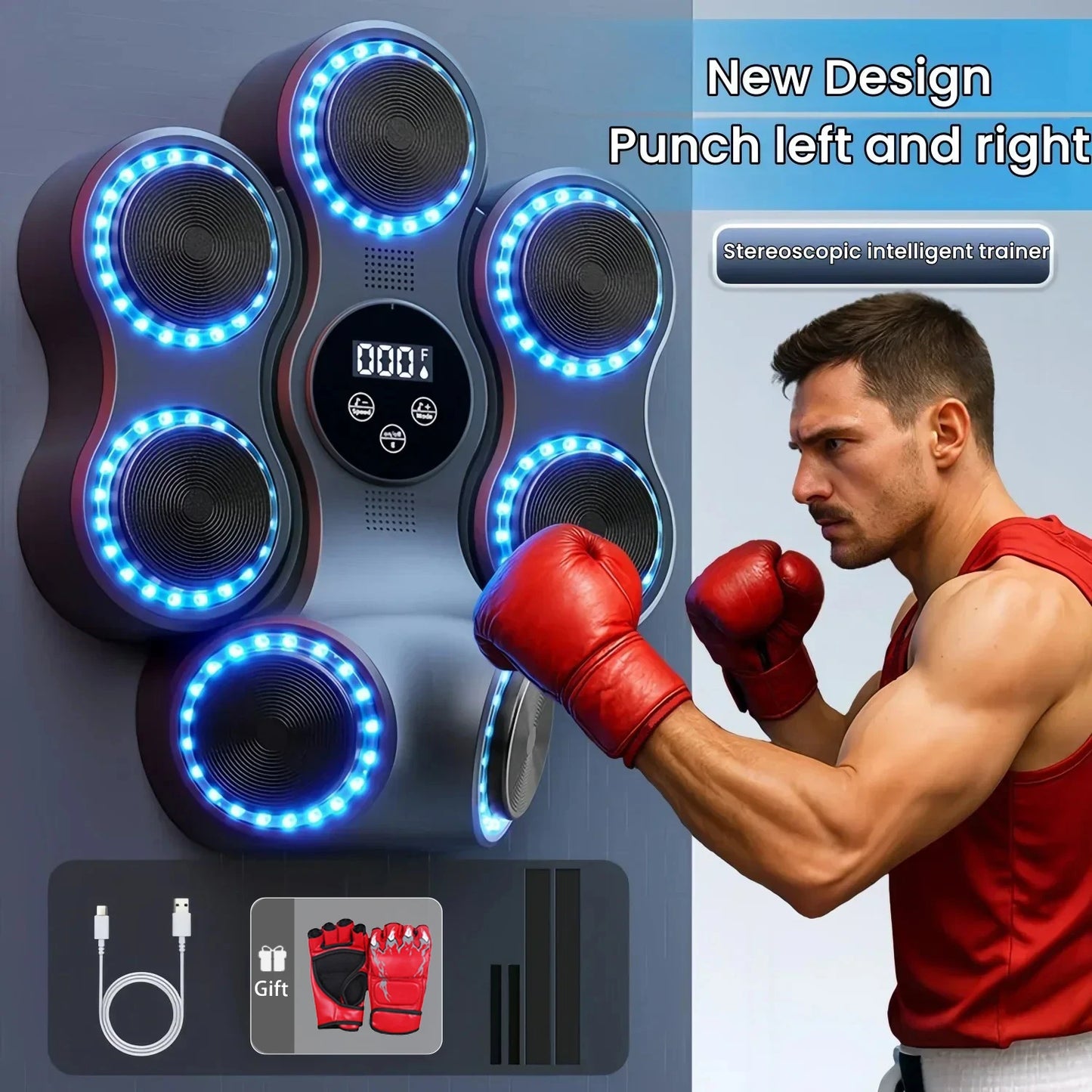 9 Speeds 11 Modes Boxing Equipment for Home with LED Sound Boxing Reaction Training Kids Adults Relaxing Music Boxing Machine