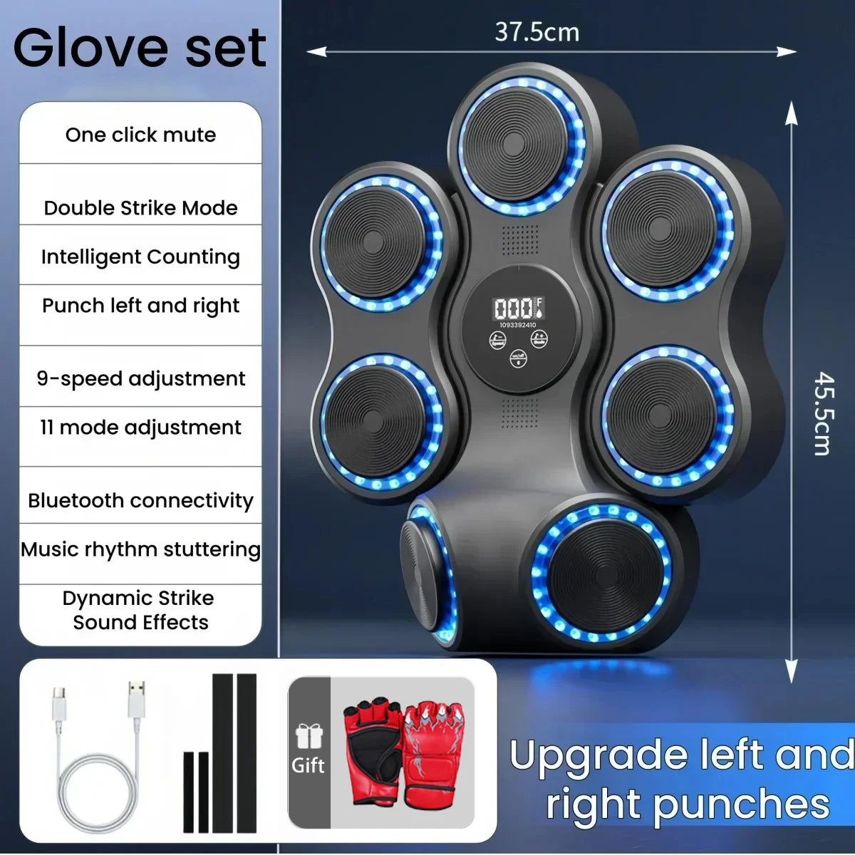 9 Speeds 11 Modes Boxing Equipment for Home with LED Sound Boxing Reaction Training Kids Adults Relaxing Music Boxing Machine