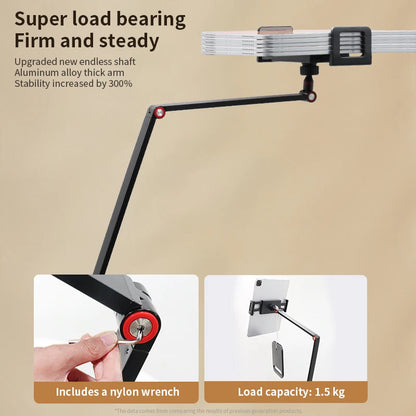 10.1 Tablet Holder Metal Silver Stand for Tablet Cell Phone Holder ipad Tall Floor Stand Flexible Long Arms Phone Holder