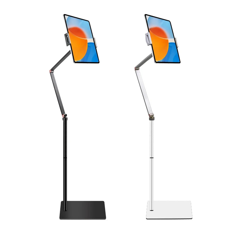 10.1 Tablet Holder Metal Silver Stand for Tablet Cell Phone Holder ipad Tall Floor Stand Flexible Long Arms Phone Holder