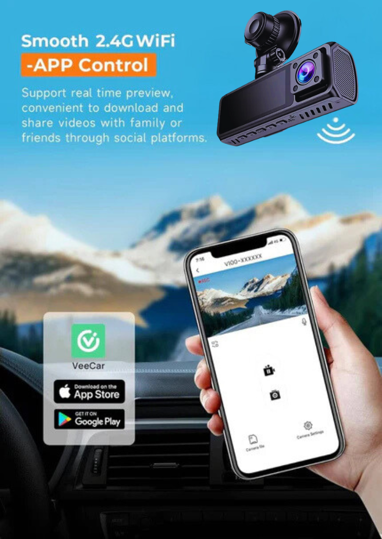 Car Dashcam WiFi 2.5K Night Vision G-Sensor 24h Parking + Free 128GB SD Card