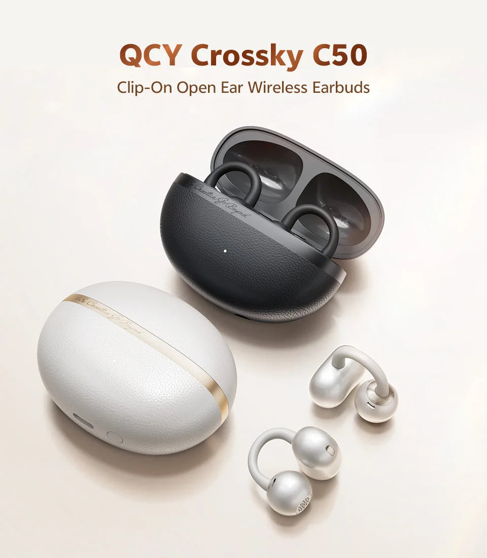Écouteurs intra-auriculaires sans fil QCY Crossky C50, Bluetooth 6.0, confortables, à clip, pour le sport, avec 4 micros, IA pour des appels clairs et des basses renforcées.