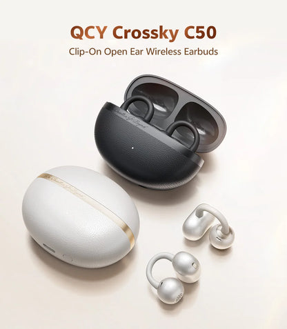 QCY Crossky C50 Open Ear Wireless Earbuds Bluetooth 6.0 Clip-On Sports 4 Mic AI Clear Call Bass Boost