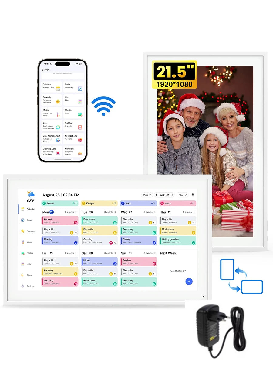 NEWYES 21.5" Digital Calendar 2026 Smart Family Planner Chore Chart 1080P Full HD Interactive Touchscreen Wall & Desk Mountable