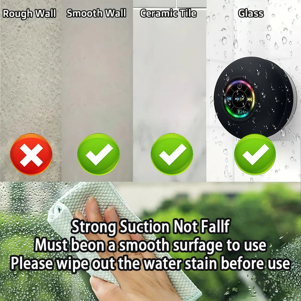 Bathroom Waterproof Wireless with Colorful LED Bluetooth Speaker Large Suction Cup Mini Portable Speaker Outdoor Stereo Speaker