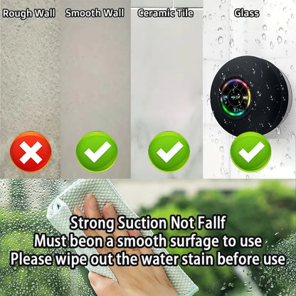 Waterproof Bluetooth Speaker LED Lights Suction Cup Portable Shower Outdoor Stereo