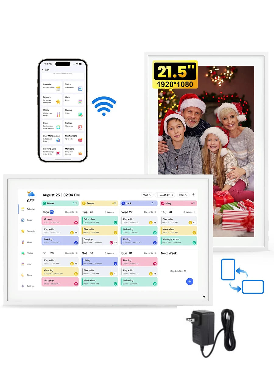 NEWYES 21.5" Digital Calendar 2026 Smart Family Planner Chore Chart 1080P Full HD Interactive Touchscreen Wall & Desk Mountable