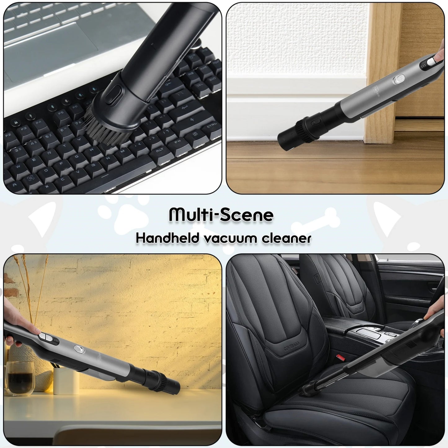 Aspirateur de voiture sans fil à main avec une puissante aspiration de 18 kPa, aspirateur portable rechargeable avec lumière LED frontale et St