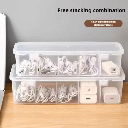 Transparent Data Cable Organizer Case Classification Dustproof Card Organizer with Lid Clutter Collection Box for Office Home
