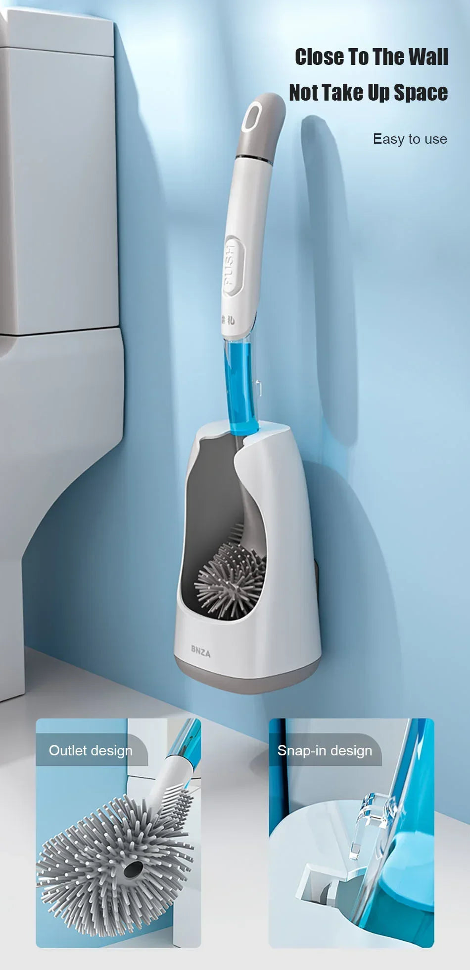 Brosse de toilette en silicone, accessoires WC, brosse WC, nettoyage sans recoins, poils doux, brosse de salle de bain.