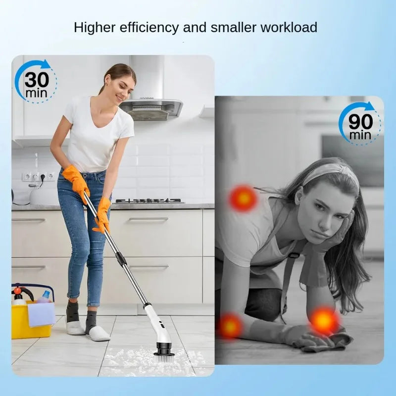 Cordless Electric Spin Scrubber Adjustable Extension Power Shower Bathroom Cleaner