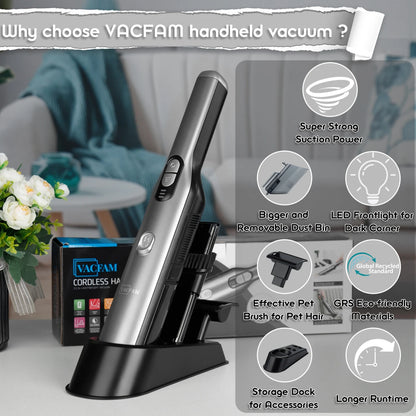 Handheld Vacuum Cordless Car Vacuum 18KPa Powerful Suction LED Light Portable Rechargeable