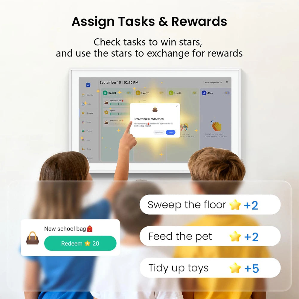 NEWYES 21.5" Digital Calendar 2026 Smart Family Planner Chore Chart 1080P Full HD Interactive Touchscreen Wall & Desk Mountable