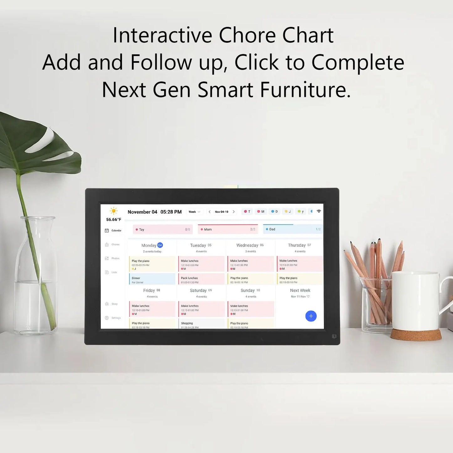 Smart Digital Calendar 15.6in Interactive Touchscreen Desktop Wall Mount APP Control Digital Family Scheduling Planner Calendar