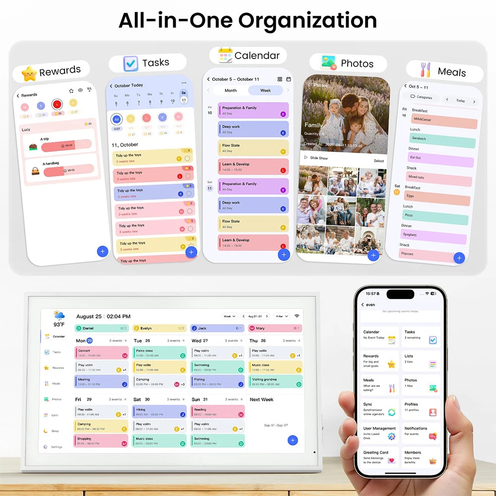 NEWYES 21.5" Digital Calendar 2026 Smart Family Planner Chore Chart 1080P Full HD Interactive Touchscreen Wall & Desk Mountable