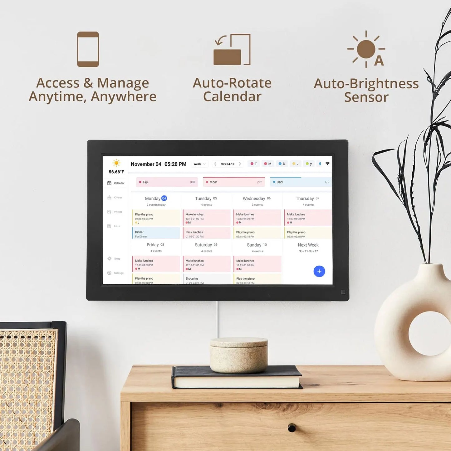 Smart Digital Calendar 15.6in Interactive Touchscreen Desktop Wall Mount APP Control Digital Family Scheduling Planner Calendar