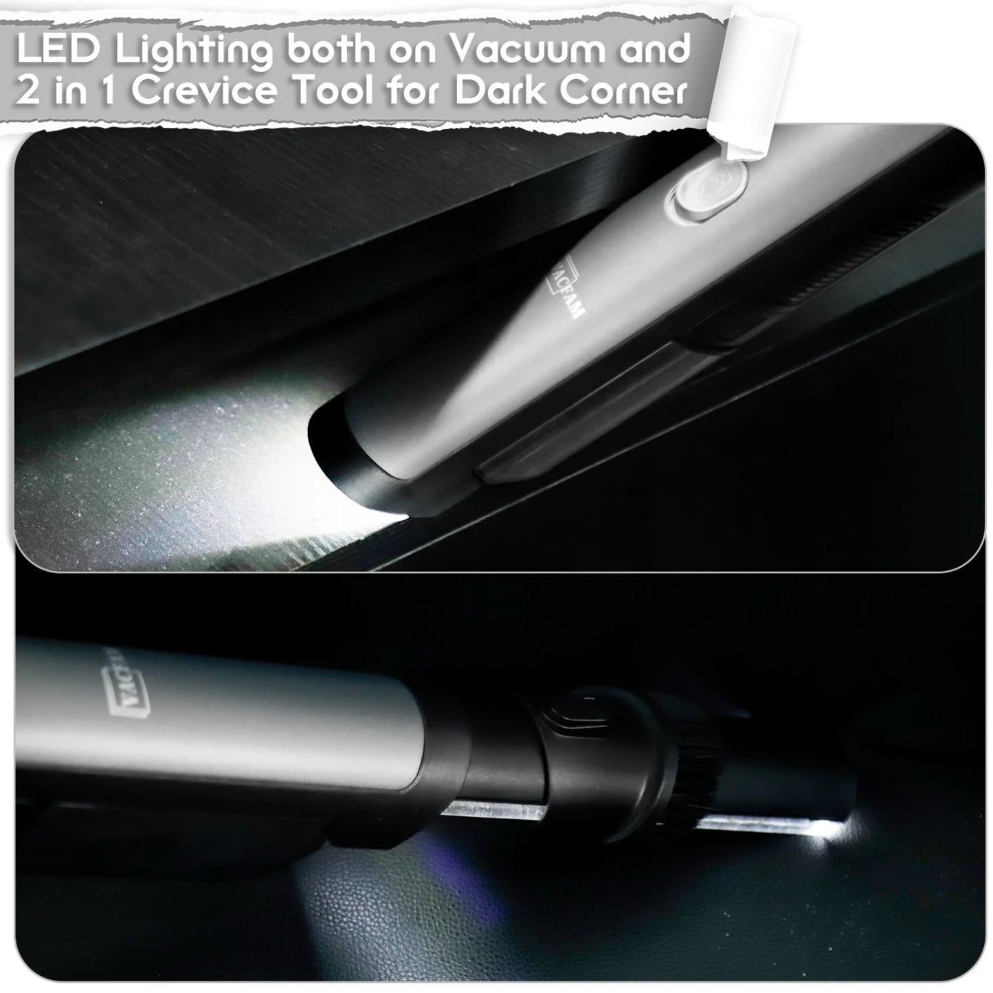 Aspirateur de voiture sans fil à main avec une puissante aspiration de 18 kPa, aspirateur portable rechargeable avec lumière LED frontale et St