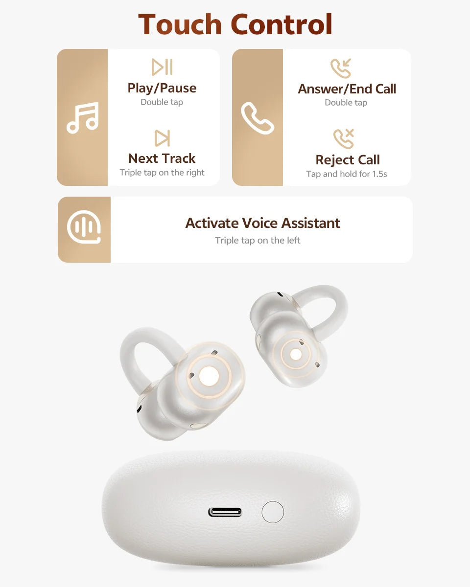 Écouteurs intra-auriculaires sans fil QCY Crossky C50, Bluetooth 6.0, confortables, à clip, pour le sport, avec 4 micros, IA pour des appels clairs et des basses renforcées.