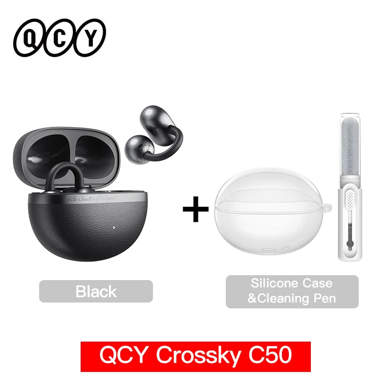 Écouteurs intra-auriculaires sans fil QCY Crossky C50, Bluetooth 6.0, confortables, à clip, pour le sport, avec 4 micros, IA pour des appels clairs et des basses renforcées.