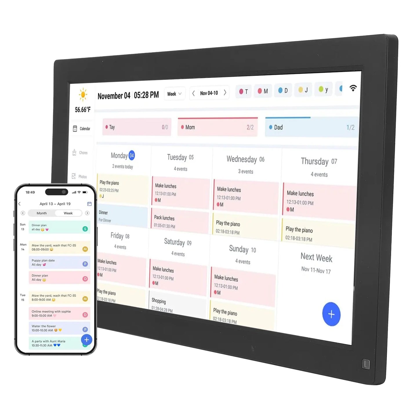 Smart Digital Calendar 15.6in Interactive Touchscreen Desktop Wall Mount APP Control Digital Family Scheduling Planner Calendar