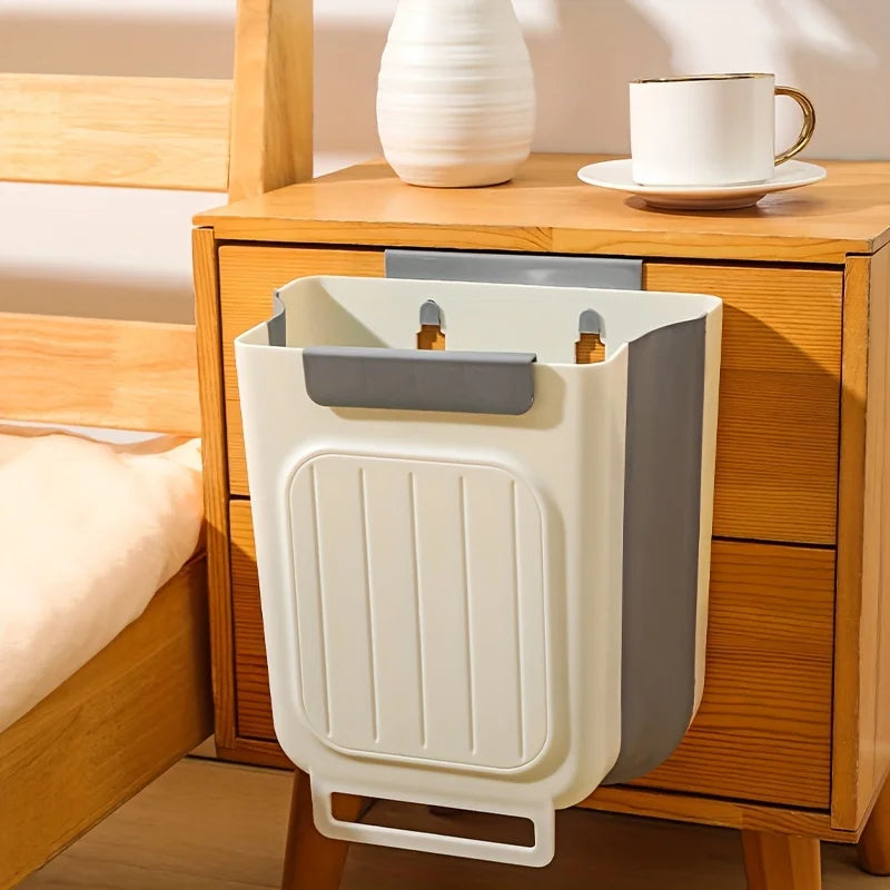 1 Kitchen Foldable Trash Can, Household Cabinet Hanging Trash Can, Non Curved Thickened Large Diameter Trash Can