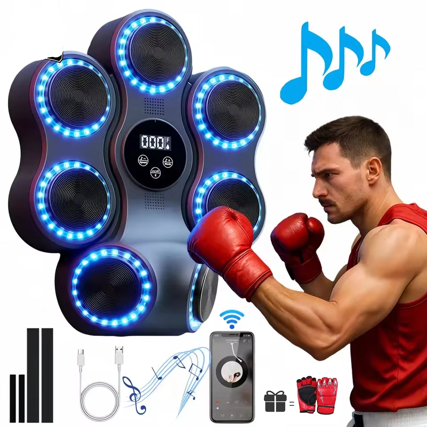 9 Speeds 11 Modes Boxing Equipment for Home with LED Sound Boxing Reaction Training Kids Adults Relaxing Music Boxing Machine