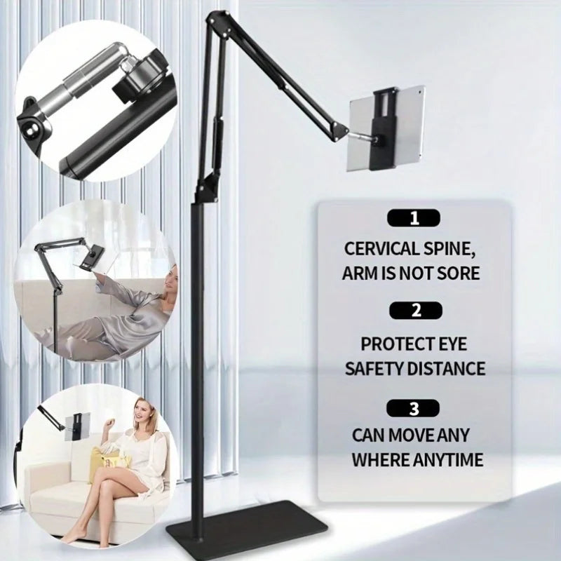 Adjustable Floor Stand Tablet Holder - Zinc Alloy Cantilever Bracket Safety Distance, Compatible with Mobile Phones and Tablets