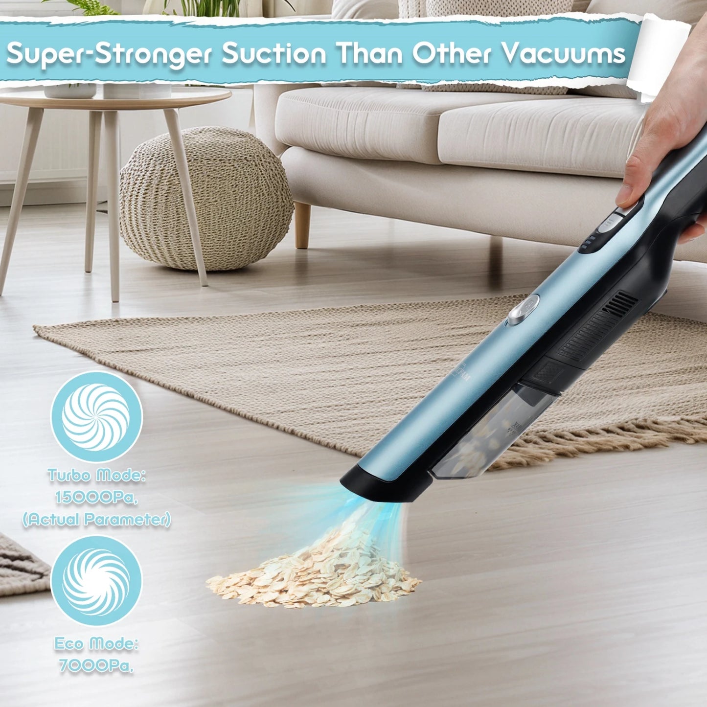 Aspirateur sans fil portatif, aspirateur de voiture portable avec une puissance d'aspiration de 18 kPa, aspirateur à main à charge rapide avec phare LED et rangement.