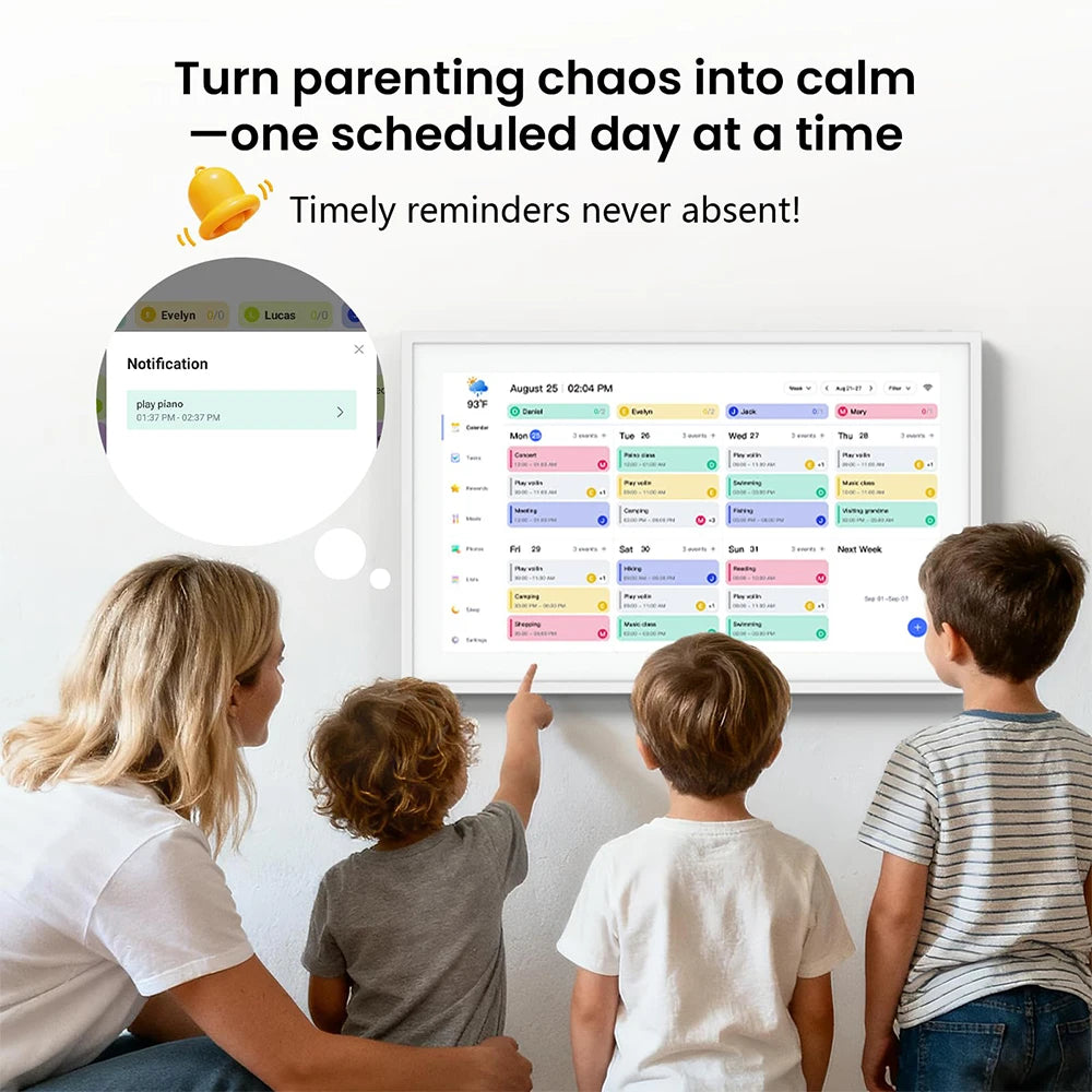 NEWYES 21.5" Digital Calendar 2026 Smart Family Planner Chore Chart 1080P Full HD Interactive Touchscreen Wall & Desk Mountable