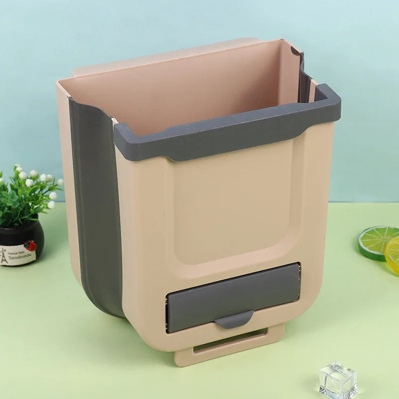 Folding Trash Can For Kitchen And Car 7L/10L Wall Mounted Bin Kitchen Cabinet Door Hanging Trash Bin with Trash Bag Container