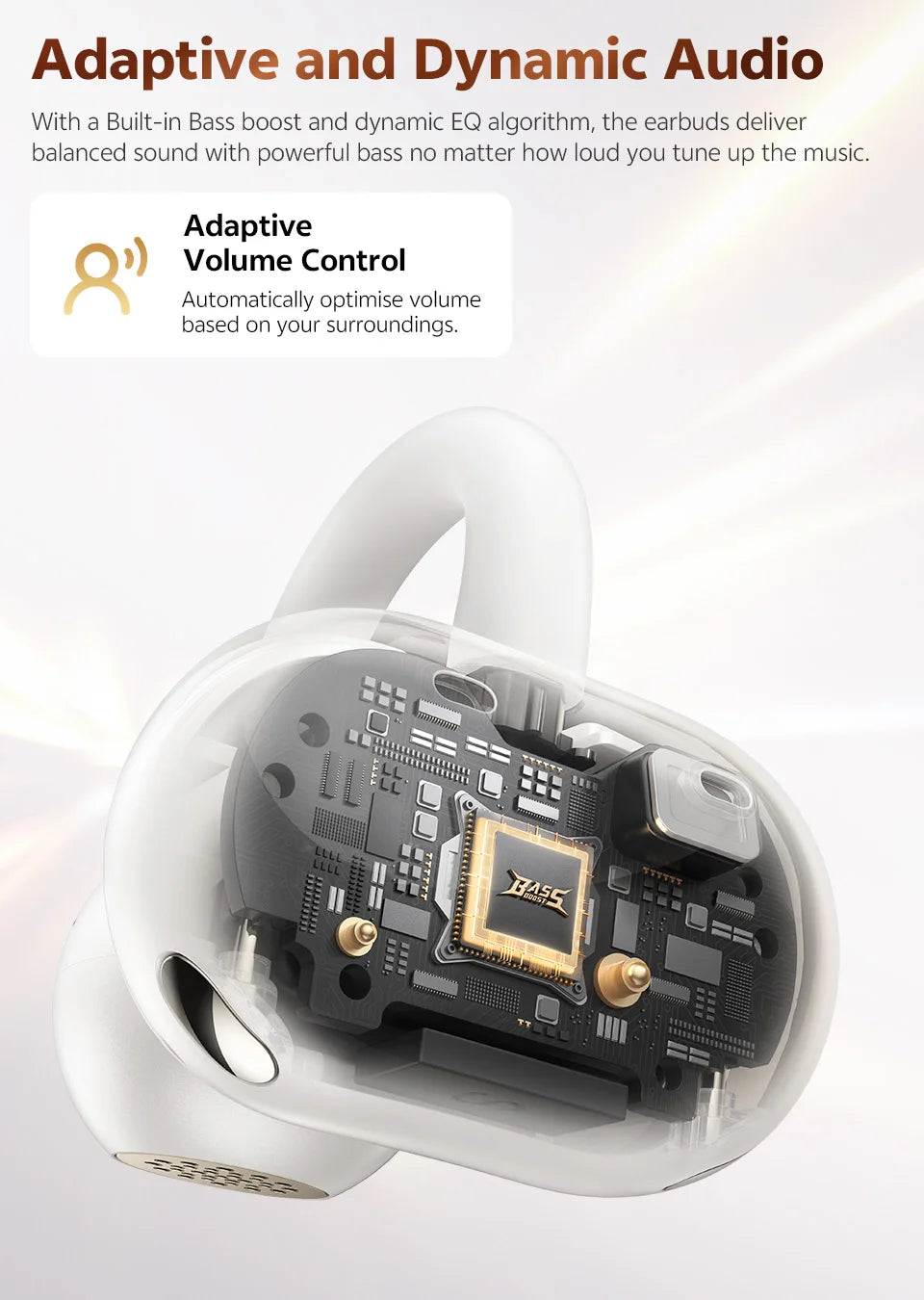 Écouteurs intra-auriculaires sans fil QCY Crossky C50, Bluetooth 6.0, confortables, à clip, pour le sport, avec 4 micros, IA pour des appels clairs et des basses renforcées.