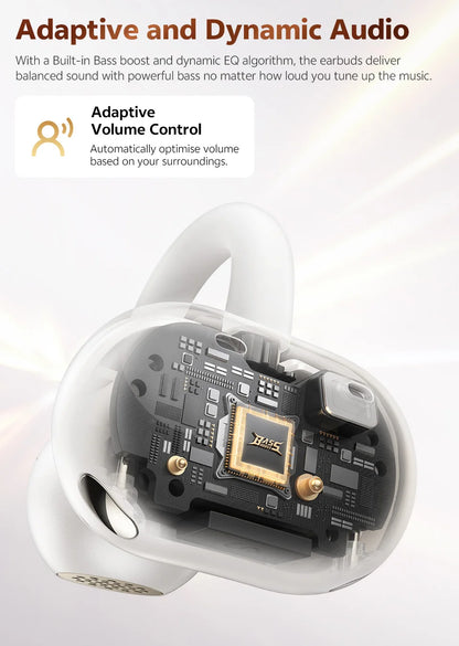 QCY Crossky C50 Open Ear Wireless Earbuds Bluetooth 6.0 Clip-On Sports 4 Mic AI Clear Call Bass Boost