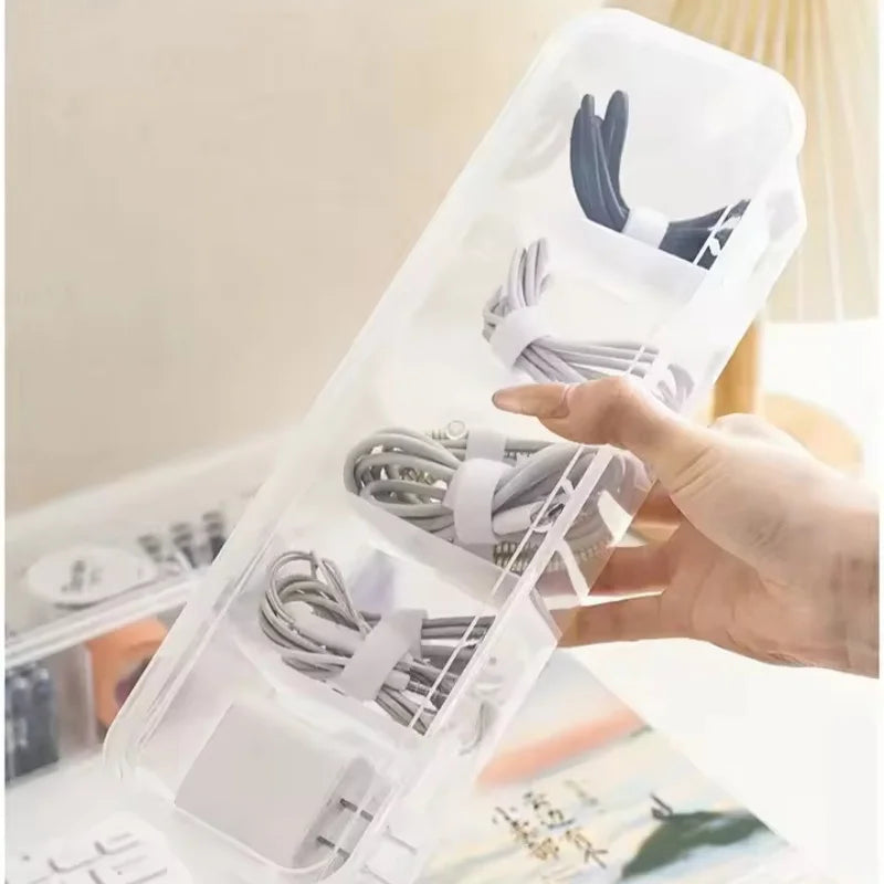 Transparent Data Cable Organizer Case Classification Dustproof Card Organizer with Lid Clutter Collection Box for Office Home