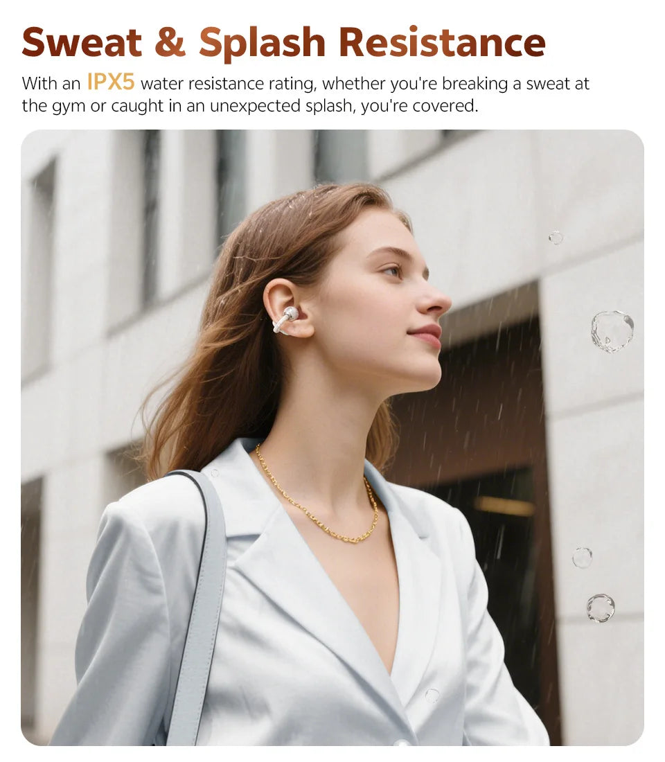 Écouteurs intra-auriculaires sans fil QCY Crossky C50, Bluetooth 6.0, confortables, à clip, pour le sport, avec 4 micros, IA pour des appels clairs et des basses renforcées.