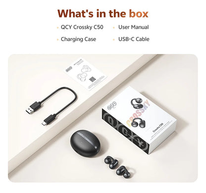 QCY Crossky C50 Open Ear Wireless Earbuds Bluetooth 6.0 Clip-On Sports 4 Mic AI Clear Call Bass Boost