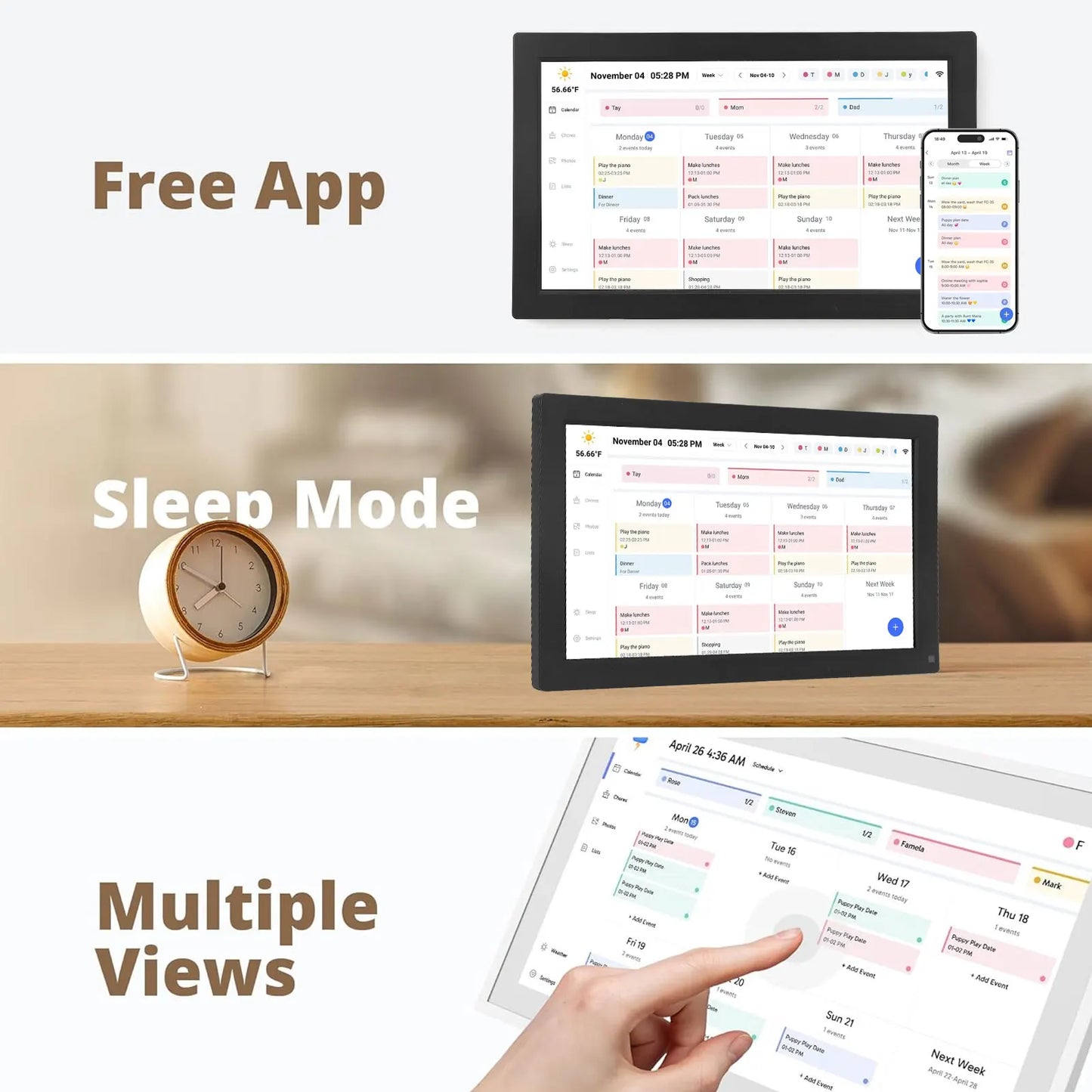 Smart Digital Calendar 15.6in Interactive Touchscreen Desktop Wall Mount APP Control Digital Family Scheduling Planner Calendar