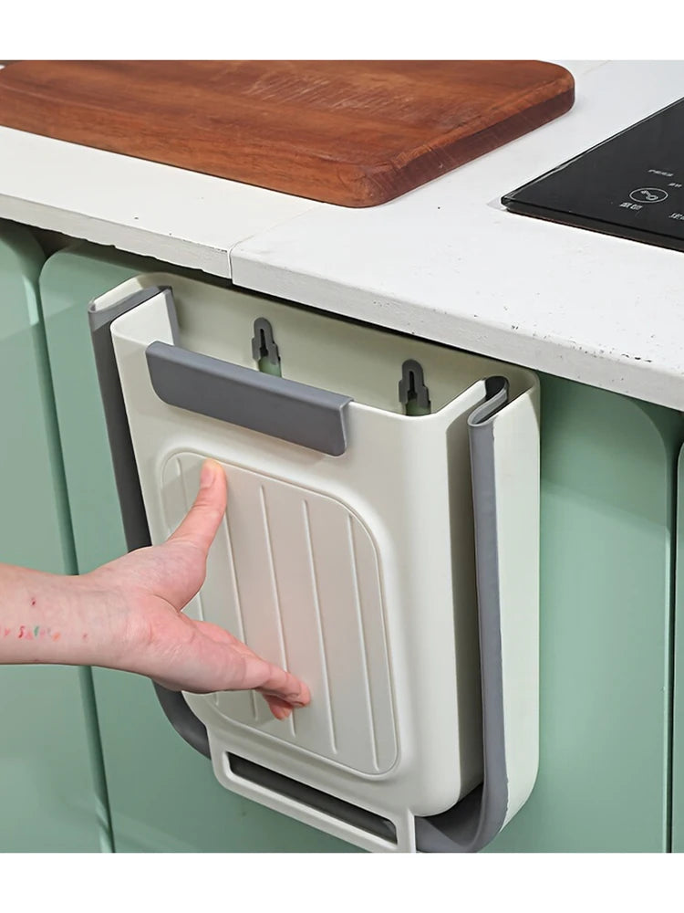 1 Kitchen Foldable Trash Can, Household Cabinet Hanging Trash Can, Non Curved Thickened Large Diameter Trash Can