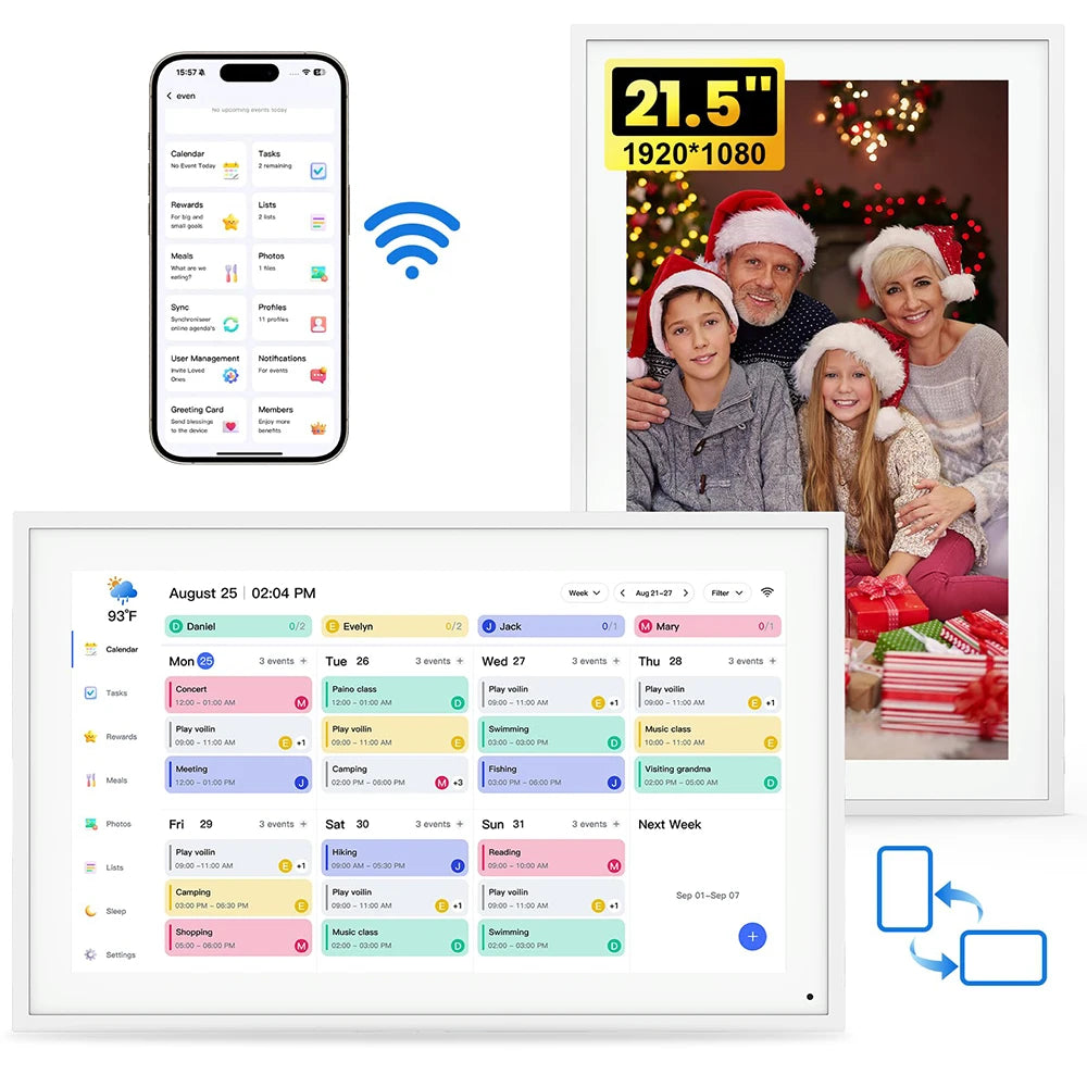 NEWYES 21.5" Digital Calendar 2026 Smart Family Planner Chore Chart 1080P Full HD Interactive Touchscreen Wall & Desk Mountable